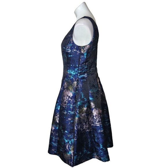 Donna Ricco Blue Brocade Fit & Flare Cocktail Dress, Sleeveless Women's Size 8 - Picture 8 of 13